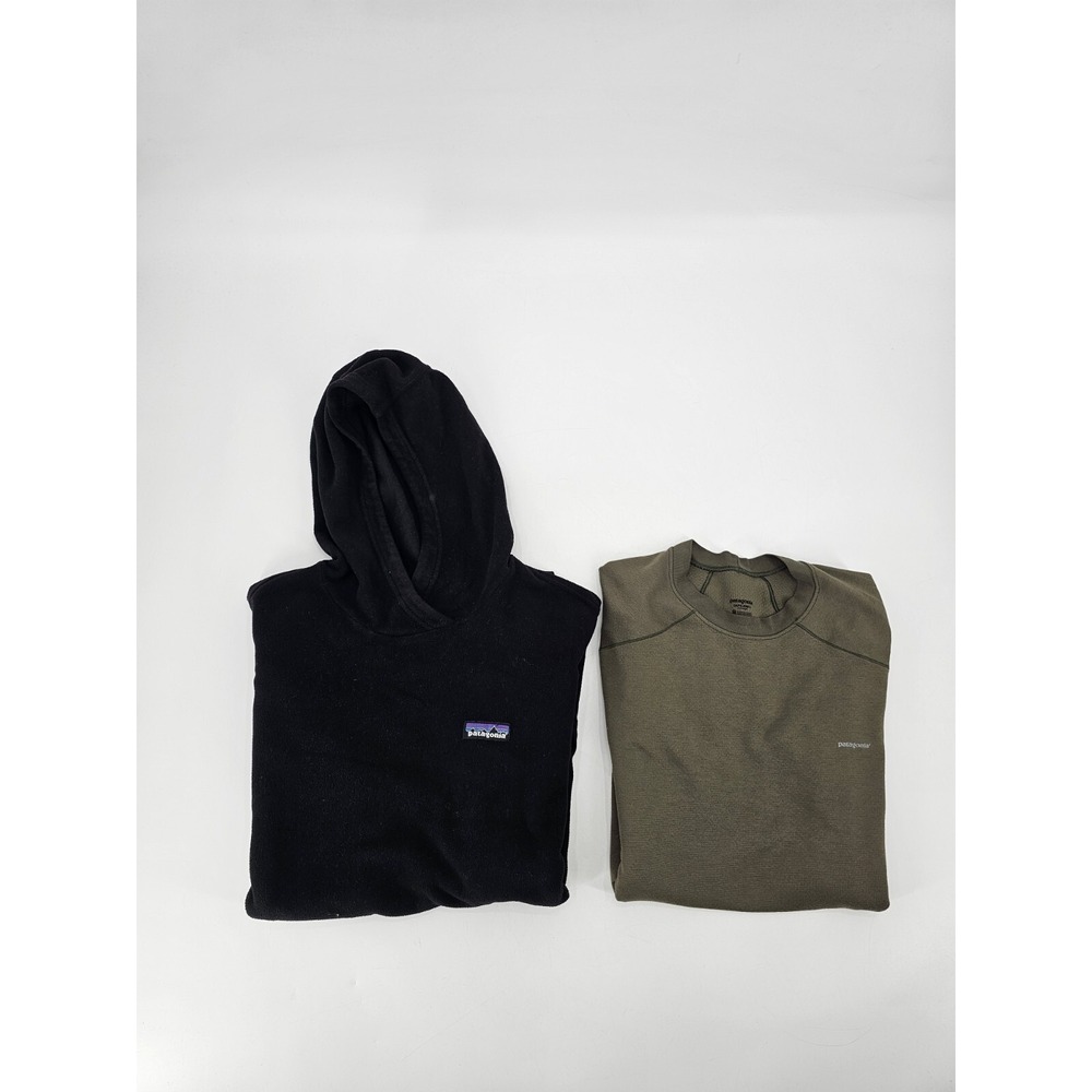LOT OF 2 Patagonia Black Fleece Pullover Hoodie & Capilene 3 Men's‎ Size Small
